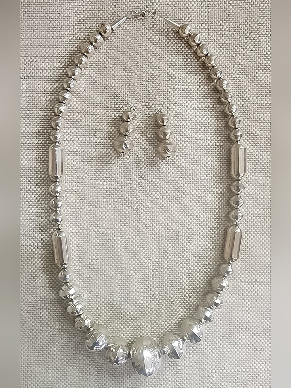 Sterling Silver Navajo Pearls Necklace and Earrings Set - 925 Stamped Pearls